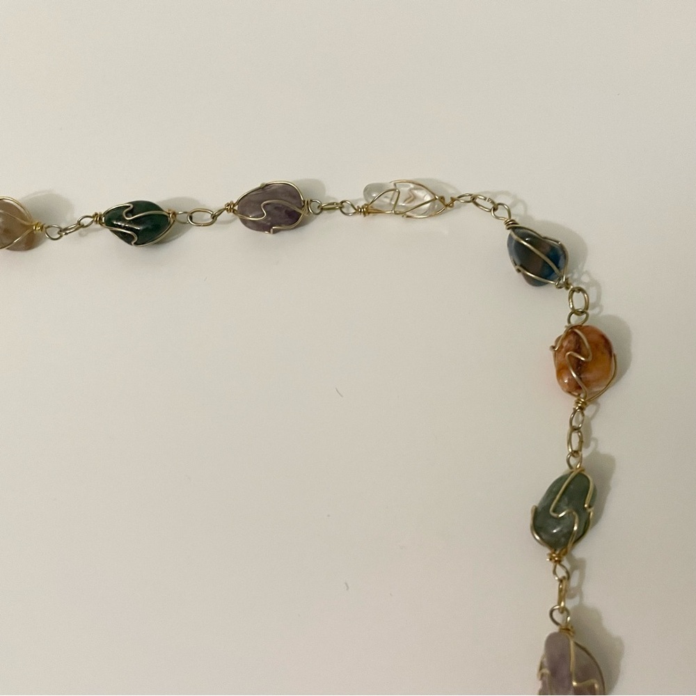 Boho Multi Gemstone Wire Wrapped Necklace Tumbled Stone Crystal Jewelry - Picture 14 of 15